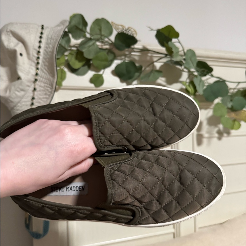 Steve Madden Quilted Olive Green Slip-On Shoes